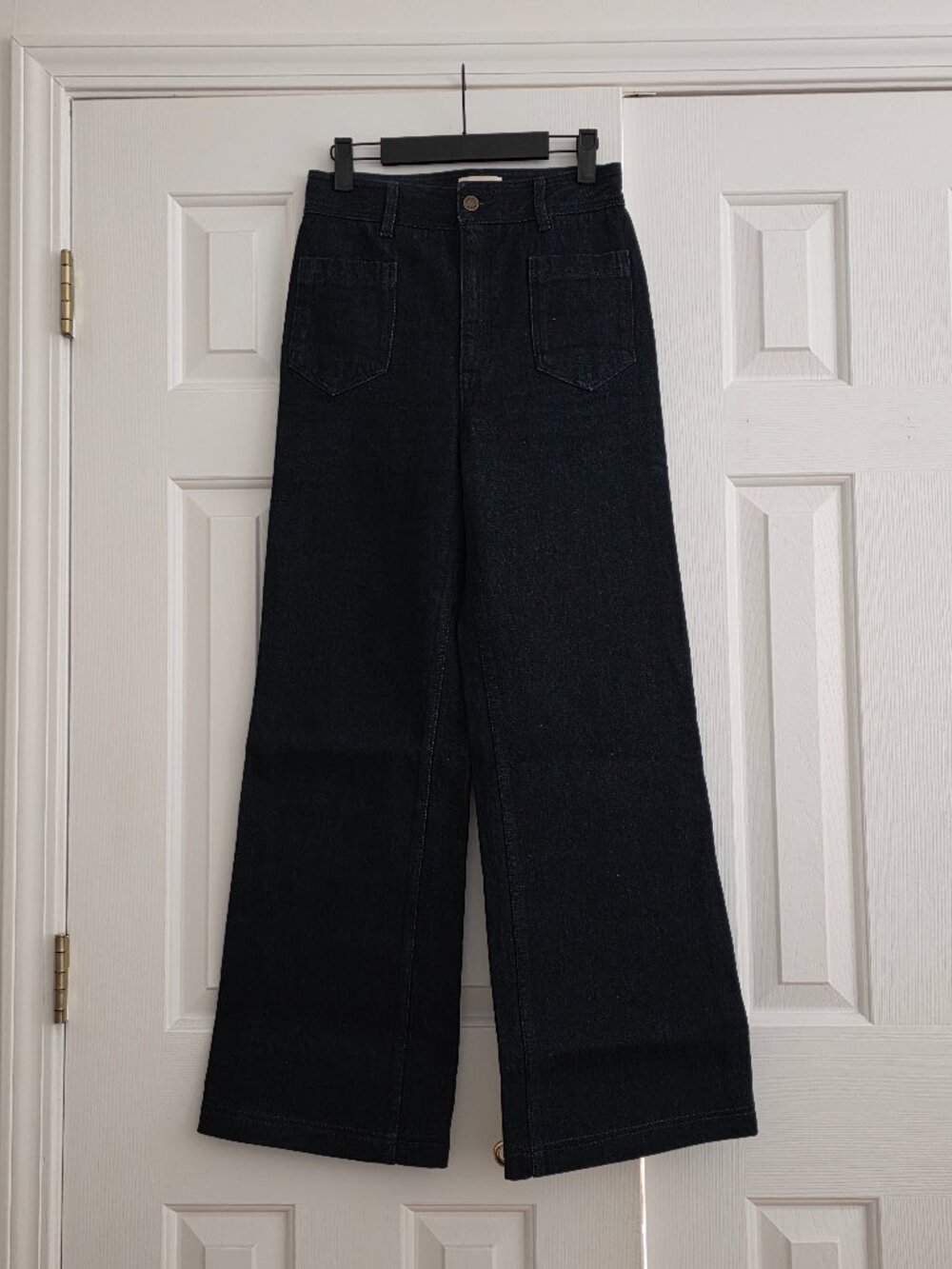 Sézane Wide Leg Denim Trousers 100% Cotton Dark Wash High Rise 70s Style